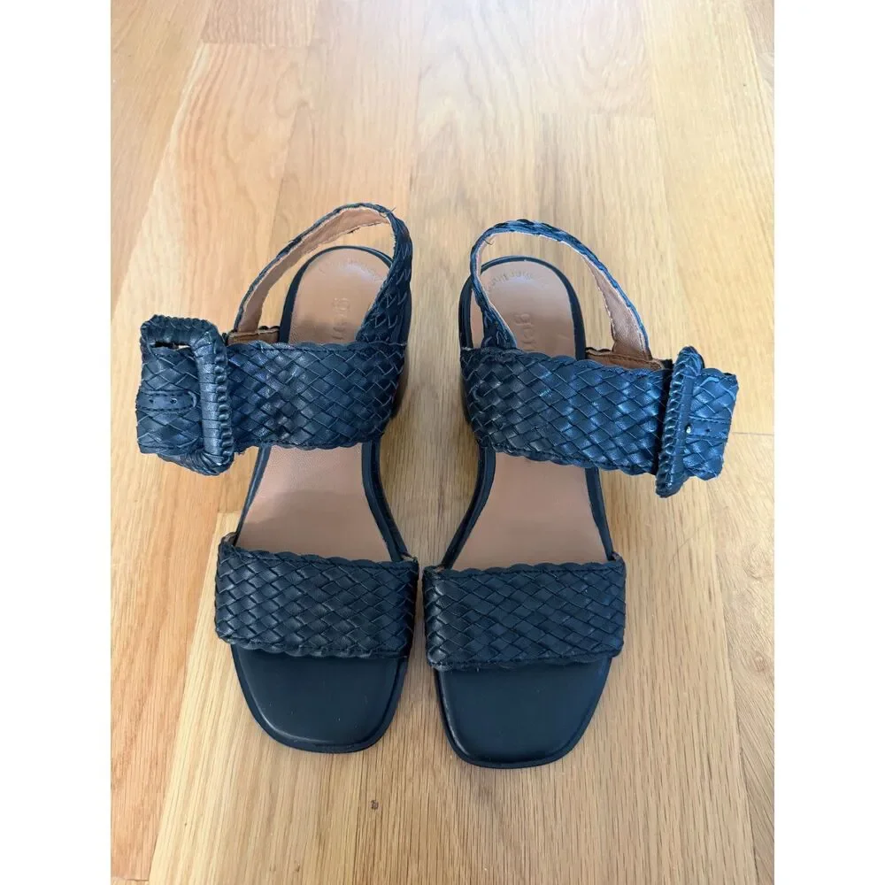 Gentle Souls Madylyn Woven Leather Block Heel Sandals Black Size 5 NWOB